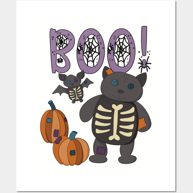 Boo Halloween Bat and Cat Wall Art by Alissa Carin